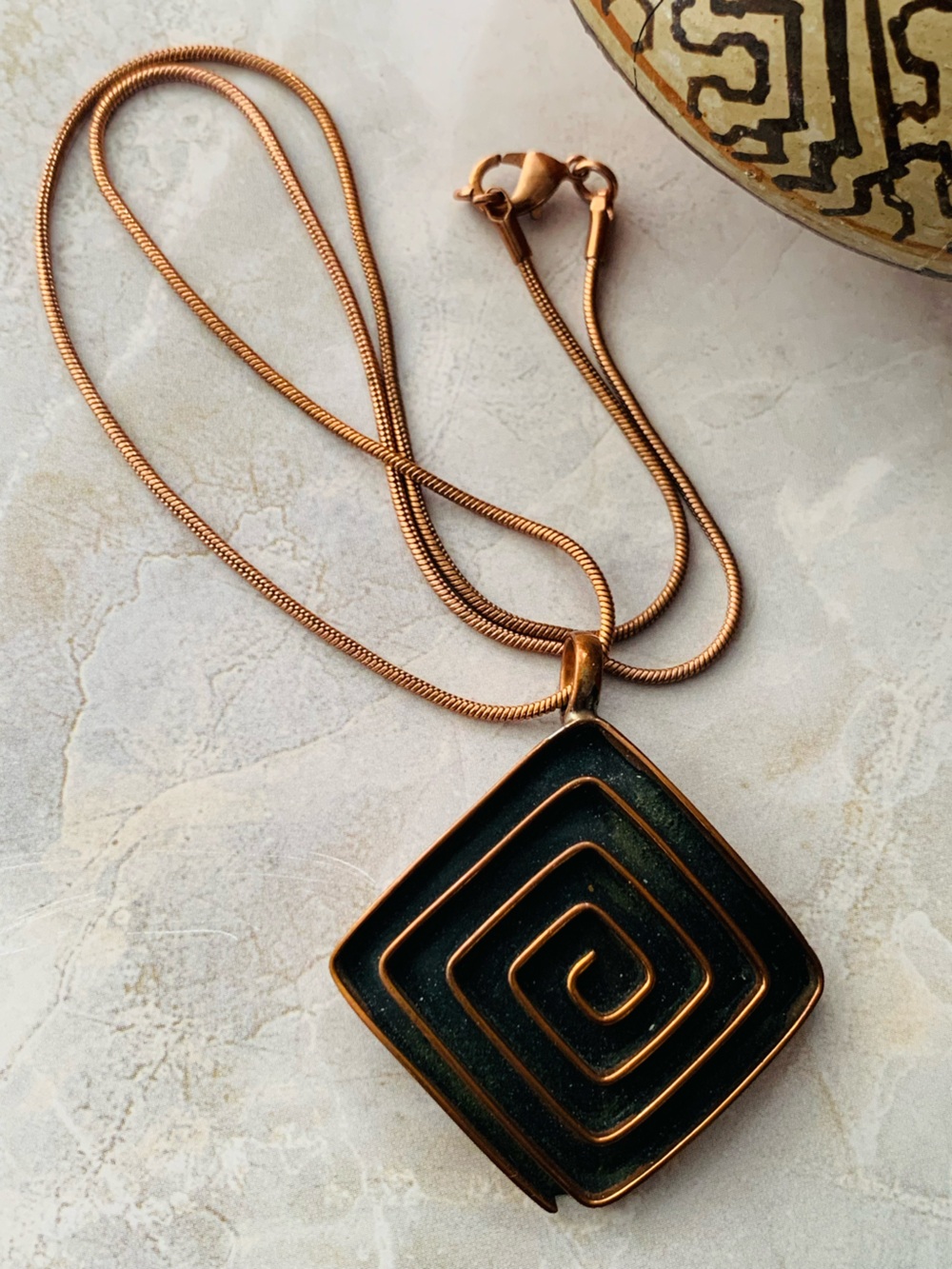 Copper Spiral Pendant Necklace Signed - Picture 6 of 6